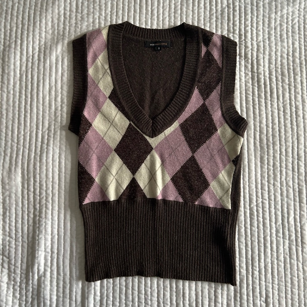 BCBGMaxAzria Argyle V-Neck Sweater